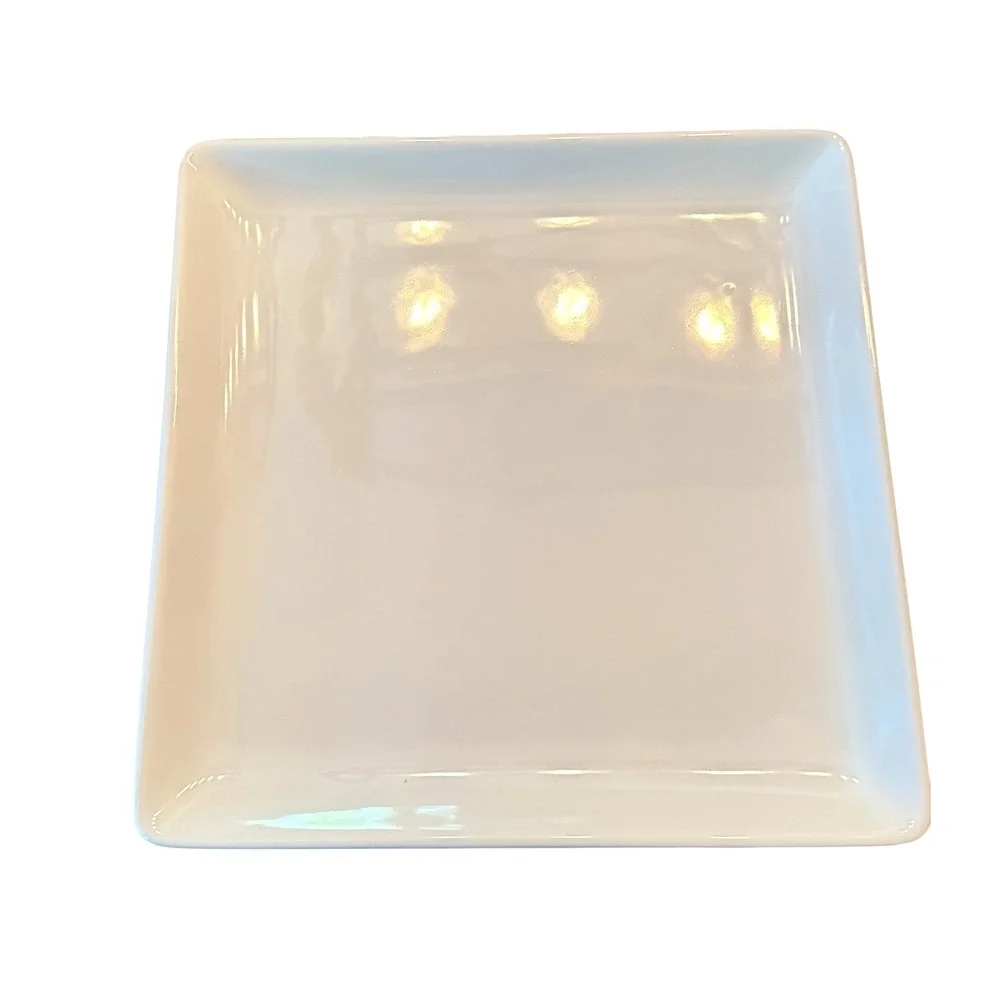 The Pampered Chef Simple Additions Medium Squares Set of 2 White Plates 1930
